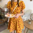 Short-sleeve Floral Mini Dress Yellow - One Size