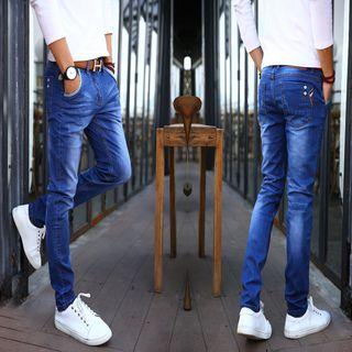 Slim-fit Stitched Washed Jeans