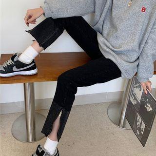 Side-zip High-waist Straight-leg Jeans