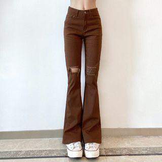High-waist Distressed Bell-bottom Pants