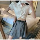 Pocket Detail Short-sleeve Cropped Shirt / Mini Pleated Skirt
