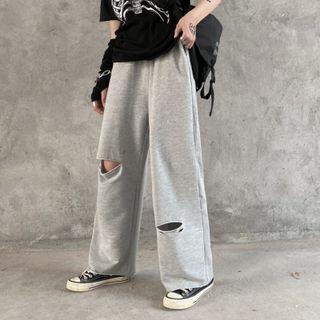 Plain Ripped Straight Cut Sweatpants