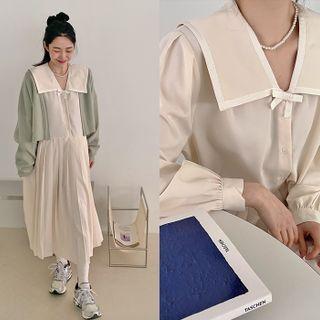 Sailor-collar Pleat Shirtdress