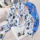 Flower Print Double-breasted Cropped Chiffon Shirt