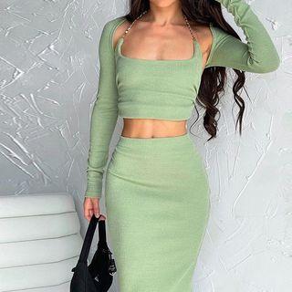 Halter Neck Tank Top With Long Sleeve Shrug