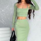 Halter Neck Tank Top With Long Sleeve Shrug