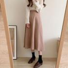 High Waist Midi A-line Skirt / Long-sleeve Chiffon Blouse