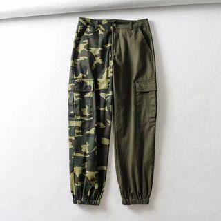 Camo Print Panel Cargo Joggers