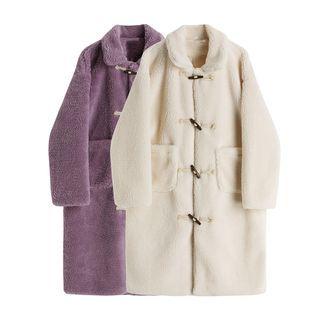 Collared Toggle Fleece Midi Coat