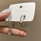 Non-matching Lock Drop Earring E2682 - 1 Pair - Asymmetric - Silver - One Size
