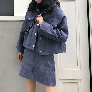 Set: Cropped Button Jacket + A-line Skirt