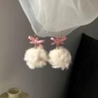 Bow Pom Pom Drop Earring 1 Pair - Off-white - One Size