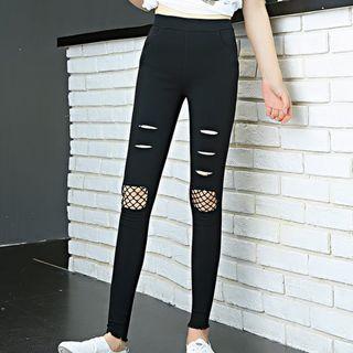 Fishnet Insert Ripped Skinny Pants