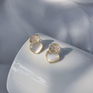 Rhinestone Geometric Stud Earring 1 Pair - 925 Silver - White & Gold - One Size