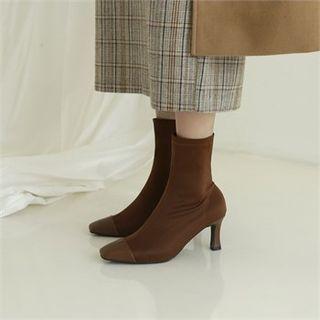 Square Cap-toe Flared-heel Booties