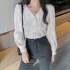 Faux Pearl Button-up Blouse