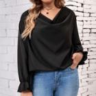 Plus Size Long-sleeve Cowl-neck Plain Ruffle-trim T-shirt