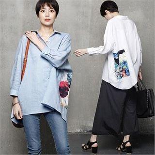 Wrap-back Floral-patched Shirt