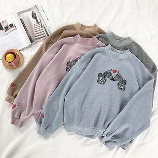Zebra Embroidered Mock-neck Loose-fit Sweatshirt