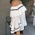 Off Shoulder Frilled 3/4-sleeve Blouse