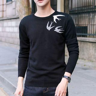 Bird Pattern Long-sleeve Knit Top