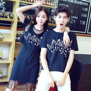 Couple Matching Short-sleeve Rabbit Print Dress / T-shirt