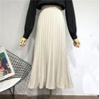 Elastic-waist Plain Pleated A-line Skirt
