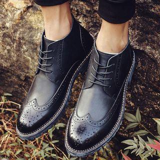 Lace-up Genuine Leather Brogue Boots