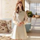 Lace-sleeve A-line Tweed Dress