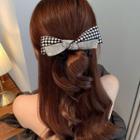 Rhinestone Checkerboard Pattern Bow Hair Tie Black & White - One Size
