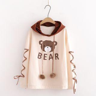 Long Sleeve Print Hoodie Khaki - One Size