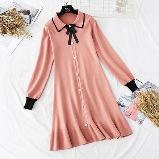 Contrast Trim Bow-accent Knit Dress