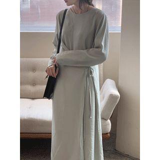 Round-neck Wrap-front Midi Dress