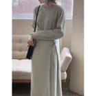 Round-neck Wrap-front Midi Dress