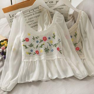 Patchwork Off-shoulder Loose Chiffon Top