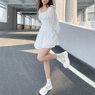Long-sleeve Cutout-back Mini A-line Dress