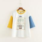 Embroidered Color Block Short-sleeve T-shirt