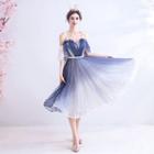 Gradient Cold Shoulder Midi A-line Prom Dress