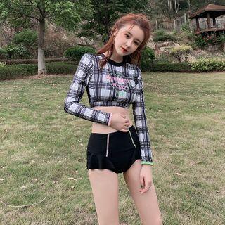 Set: Plaid Rash Guard + Swim Bottom