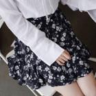 Band-waist Floral A-line Mini Skirt