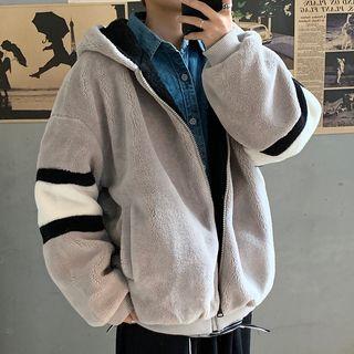 Faux Shearling Striped Zip Hoodie