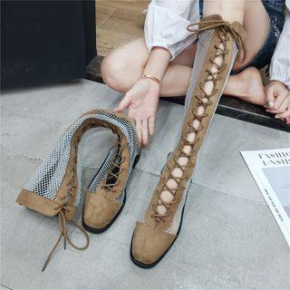 Lace Up Mesh Tall Boots