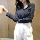 Long-sleeved Pocketed Shirred Blouse
