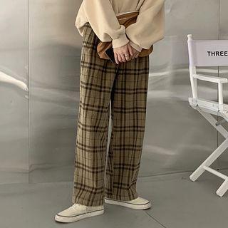 Plaid Corduroy Wide Leg Pants