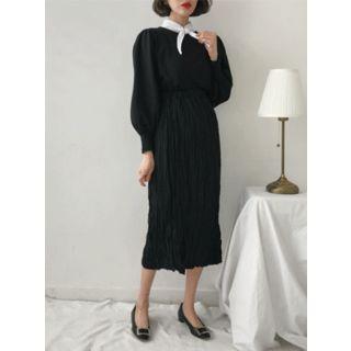 Round-neck Puff-shoulder Pullover