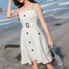 Lettering Strap Single-breasted A-line Dress