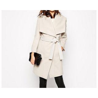 Wide Lapel Single Button Coat With Sash