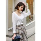 Plus Size - Strap V-neck Long-sleeve T-shirt