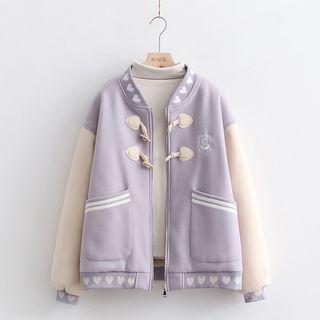 Heart Pattern Zip-up Baseball Jacket