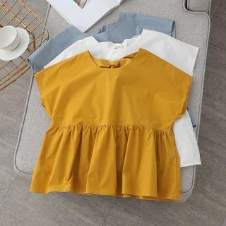 Plain Short-sleeve Bow-back Blouse